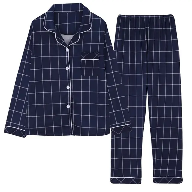 2021 Spring Plaid Two-piece Home Suit for Women Viscose Long-sleeved Lapel Pants Pajamas Women Summer Pyjamas Femme Home Clothes 788-1