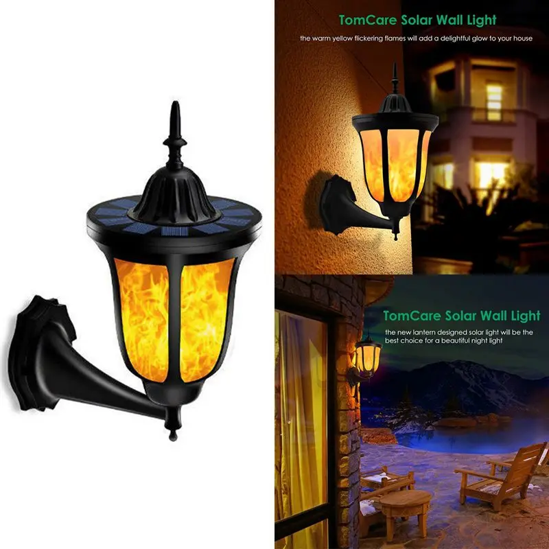 

ELEG-Solar Lights Flashing Wall Lights 96 LED Solar Wall Lights Outdoor Dancing Flame Lights Wireless Waterproof Wall Mount Nigh