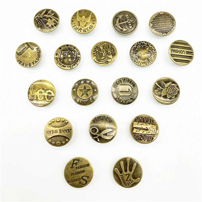 20 peças 20mm bronze moda jeans metal botão de haste botão para ...