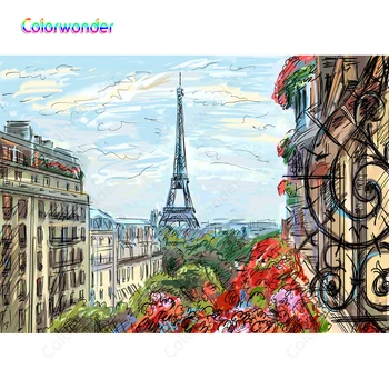 

Paris city landscape Eiffel tower freehand sketching blue sky, white clouds Photo Backgrounds Photocall 7X5ft