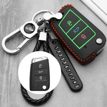 

Luminous leather Key Case Cover For Volkswagen VW Golf 7 GTI MK7/POLO 2016 For Skoda Octavia A7 Key Portect Case Bag Car styling
