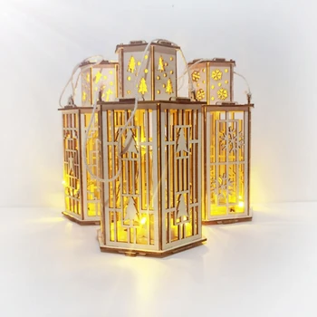 

Christmas DIY Wooden Hexagon Lantern Xmas Tree/Five-pointed Star/Snowflake Light