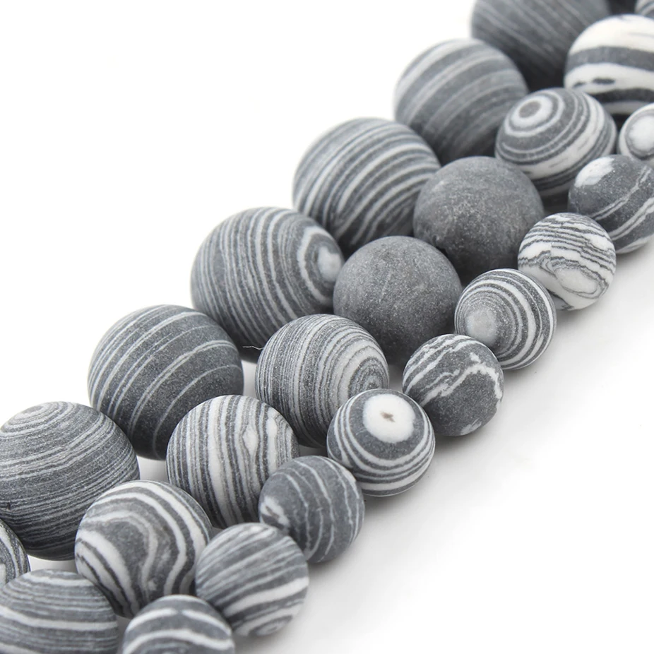 thumbnail image 1 of Cuentas de piedra mate natural pulidas con acabado mate, jaspe cebra rosa, ágatas, jades, howlitas, cuentas minerales para hacer joyas, pulseras DIY de 15'', 1 of 5