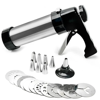 

Cookie Press Kit Gun Machine Cookie Making Cake Decoration 13 Press Molds & 8 Pastry Piping Nozzles Cookie Tool Biscuit Make