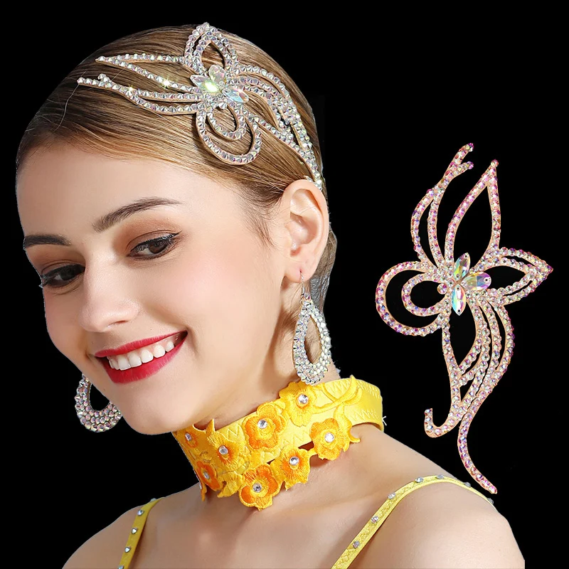 Latin Ballroom Dance Accessories Lady Cowhide Middle East Diamond Headdress Women Flamengo Competition Performance Wear DNV12391 |