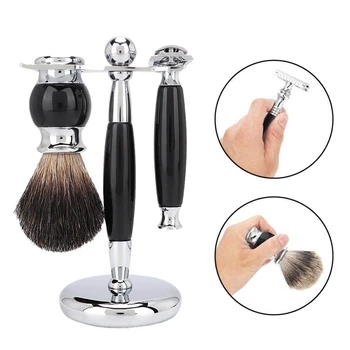 

Manual Shaving Set, Hair Brush 3 in 1 Integrated Shaver Holder Brush Holder, Retro Shaving Set for Men(black)