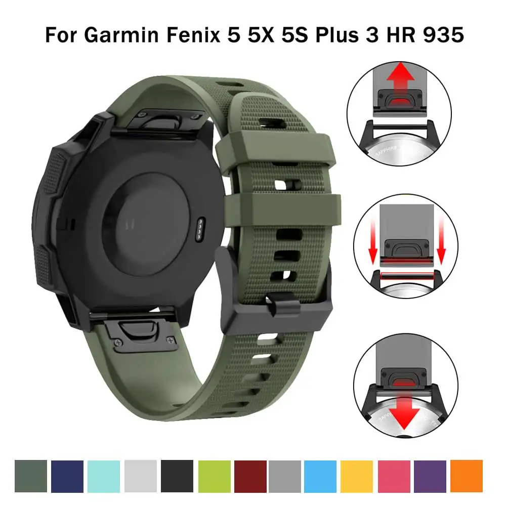 

20 22 26mm Silicone Sport Silicone Watchband Strap for Garmin Fenix 5X 6X Pro 5 6 935 5s Plus 6s 3 3HR Watch Easyfit Wrist Band