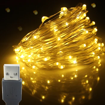 

USB 2M 5M 10M 20M 200 Led Strings Silver Wire 3XAA Battery Operated Christmas Wedding Party Decoration LED String Fairy Lights