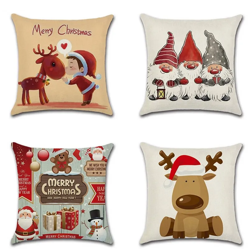 

Hight Quality Christmas Pillow Cover Santa Claus Elk Snowman Pattern Home Offece Pillowcase 45x45cm