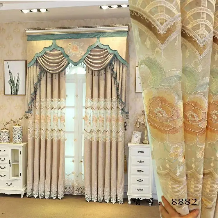 Роскошные занавески в комплекте жаккардовые тюлевые кофейные для гостиной