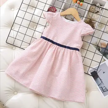 

2020 Summer Girls Red Striped Cotton Causal Dress Baby Girl Princess Dress Kids Dresses Children Clothes Wholesale