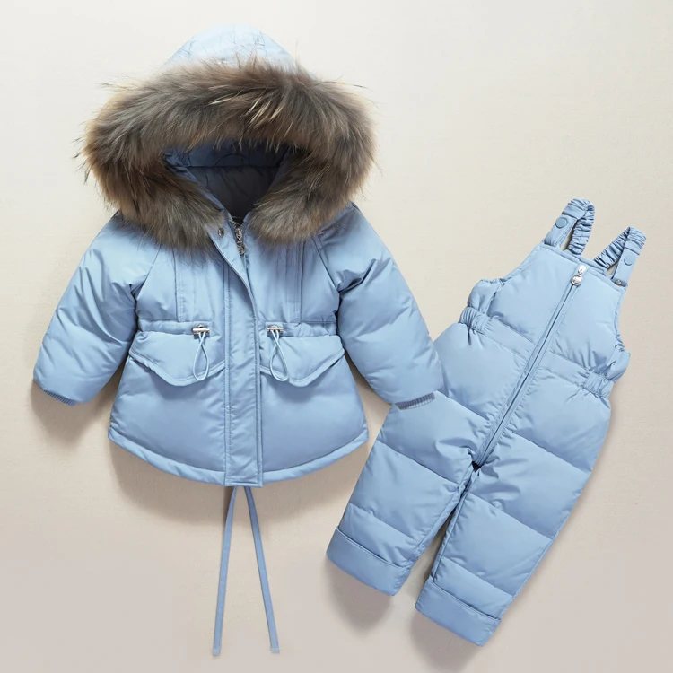 Winter Children's Clothing Set Suit Down Jacket+ Bib PantsTwo-piece Boy Girl-30 Winter Outerwear Snowsuit Ski Suit Thickened