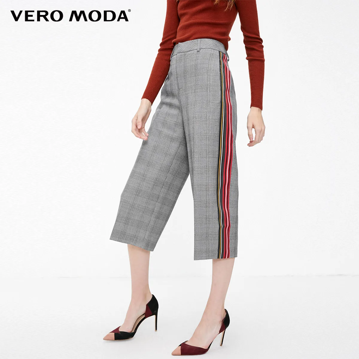 Vero Moda Новые поступления полосатые сплайсинговые клетчатые широкие повседневные Капри | 31846J506 - Цвет: Granit mel.