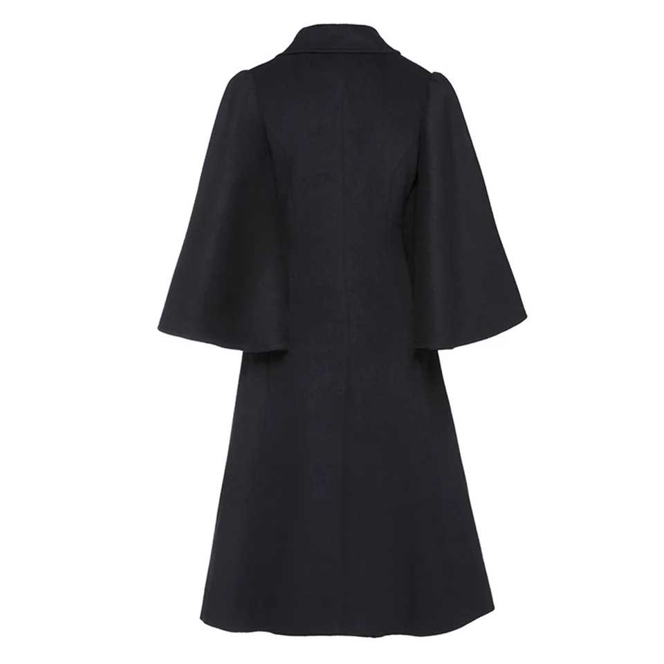 Sisjuly женщины черные пальто осень зима однобортный с длинным рукавом средней длины случайные элегантные старинные пальто