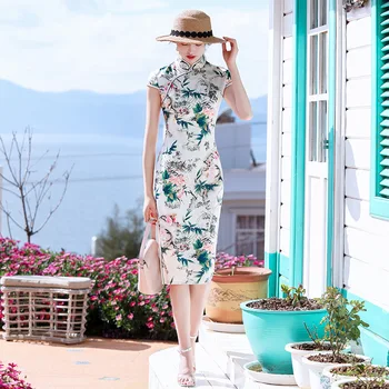 

Elegant Lady Plus Size 3XL Novelty Short Chinese Formal Dress Chinese Style Women Mandarin Collar Qipao Vintage Rayon Cheongsam