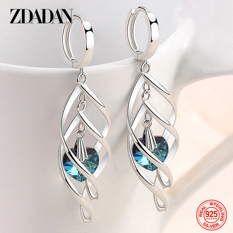 925 Silver Hollow Long Drop Earrings for Women