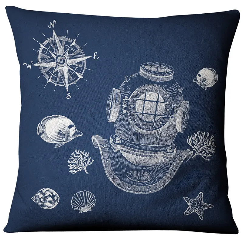 Blue Sea Compass Anchor Cushion Shell Starfish Pillows Mediterranean Throw Linen Pillowcase Home Decorative Decor Sofa Cushions 