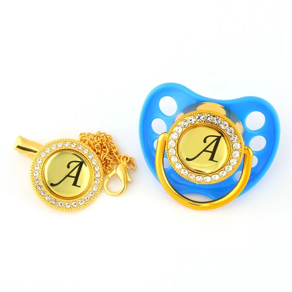 Blue 12-18 M Красный черный любое имя инициалы буквы Роскошные Bling соска и соска клип BPA бесплатно уникальный пустышка Прямая - Цвет: Blue 12-18 M