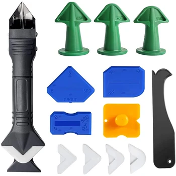 

13 Pcs Caulking Tools Kit, 3 in 1 Caulking Tools Grout Scraper Caulk Remover and Caulk Nozzle Applicator