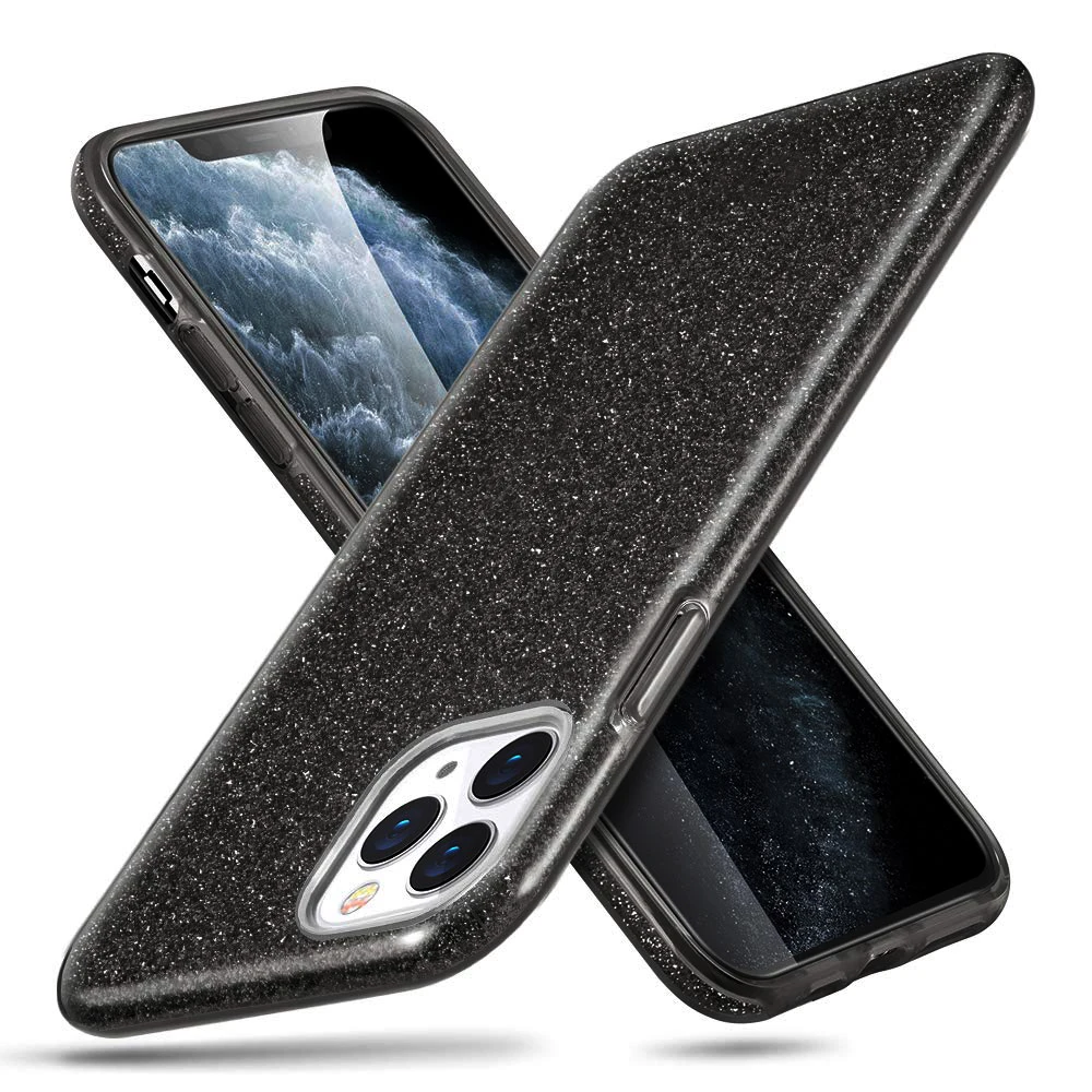 3 слоя милый Блестящий жесткий чехол для iPhone 11 Pro Max X XS Max XR 6,1 5,8 6,5 дюймов Модный Блестящий блестящий чехол Чехол на корпус телефона - Цвет: Черный