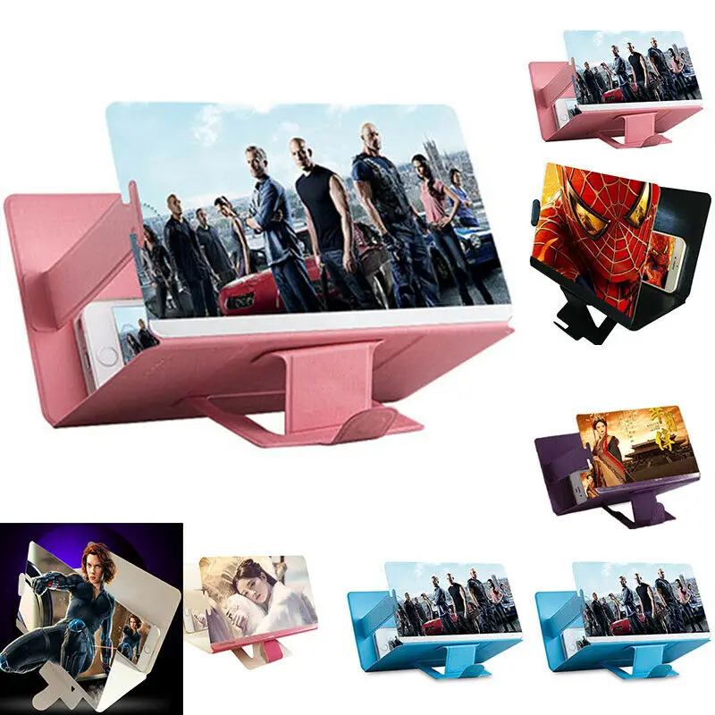 New 3D 8 Inch PU Leather Case Folding Mobile Phone Screen Amplifier Enlarged Magnifier Bracket Cell Holder | Электроника