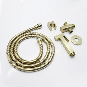 

MTTUZK Brushed Gold Brass bidet faucet set Square toilet sprayer gun Shower hose holder wc portable nozzle cleaner Gun