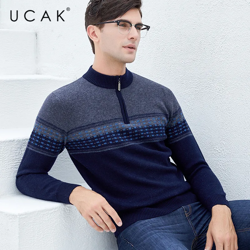 Flash Sale UCAK Brand Pure Merino Wool Sweater Men 2019 Casual New Arrival Pull Homme Fall Winter Thick Warm Streetwear Sweaters Male U3128