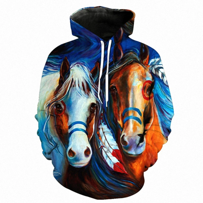homens 3d hoodies impressão marrom cavalo animal