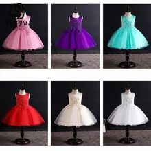 Skyyue/платье с цветочным узором для девочек, свадебная аппликация из тюли для причастия, платье с круглым вырезом, без рукавов, с вышивкой, Детские праздничные платья 182