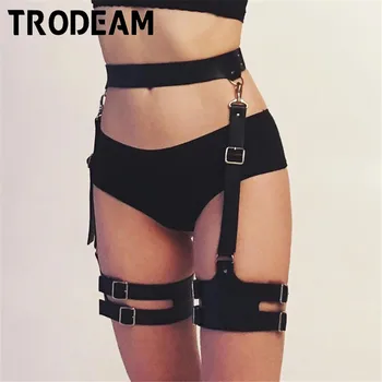 

TRODEAM Garter Belts Leather Suspender Belt Lingerie Harajuku Sexy Vintage Harness Waist Garter Belt And Stockings Harness Leg