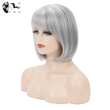 Aliexpress - XISHIXIU White Women Synthetic Full Wigs Short Straight Bob Hairstyle Grey HighLights Hair Wig Heat Resistant Free Shipping