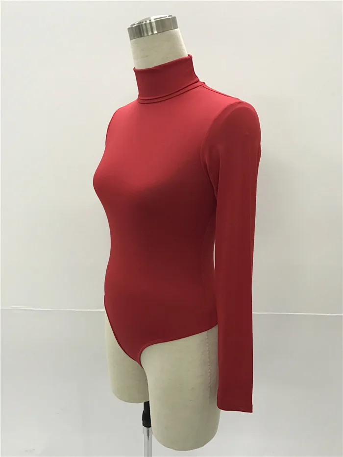 Turtleneck Long Sleeve Women Bodysuits Elastic Slim Elegant Femme Jumpsuits High Waist Autumn Winter Clothing Female 12 Colors