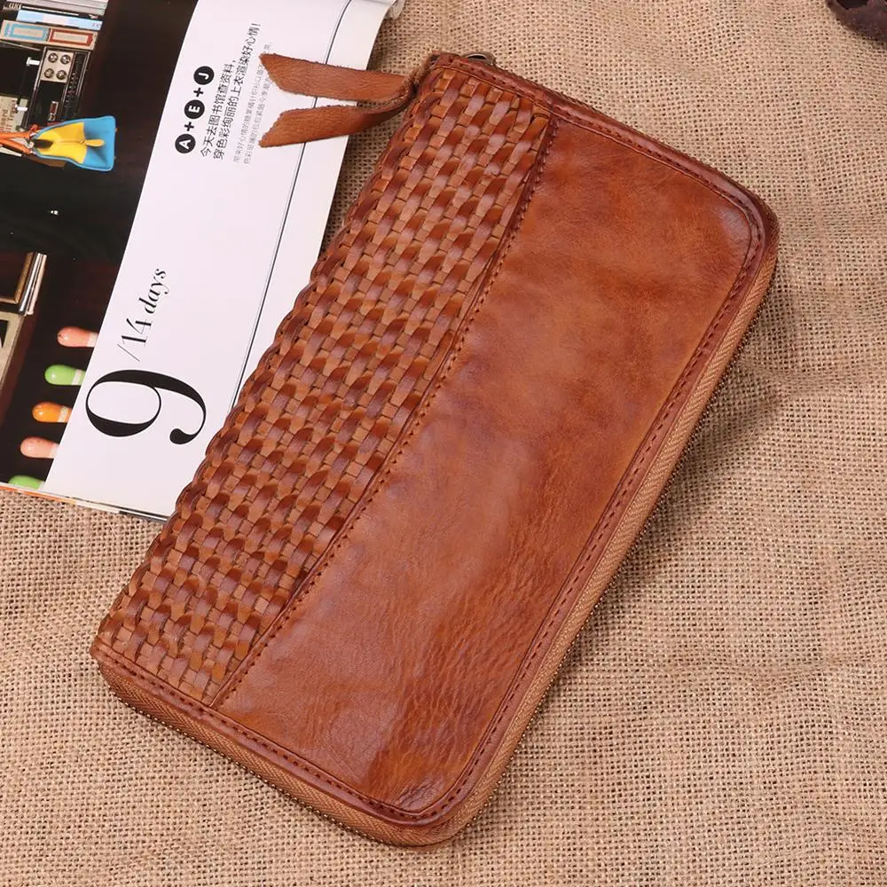 

2020 Retro Men's Business Genuine Leather Wallet Exquisite Hand-woven Multi-card Clutch Bag Casual Leather Bag Unisex