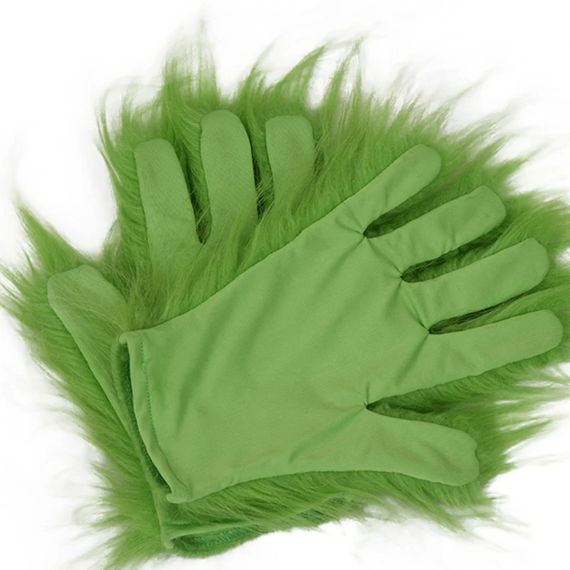 Рождество Geek зеленые волосы перчатки и маска Гринч латекс Рождественские перчатки, способный преодолевать Броды для взрослых и детей Карнавальный костюм