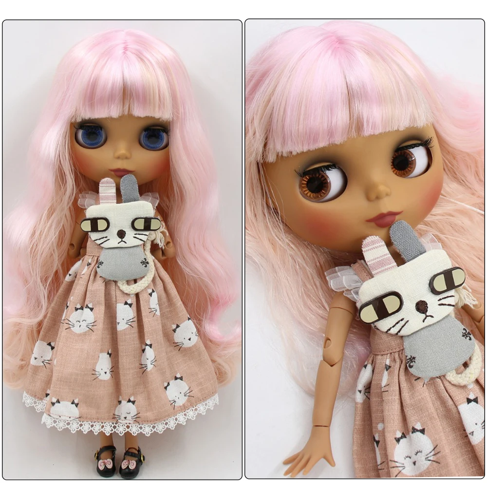 Neo Blythe Doll with Pink Hair, Dark Skin, Matte Face & Jointed Body 2