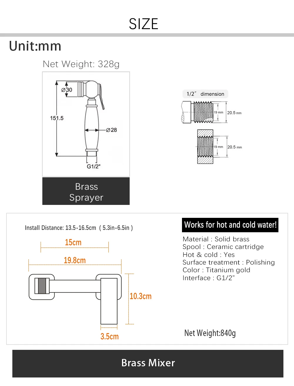 Description Picture 4 of itemShiny Titanium Gold Handheld Toilet Bidet Sprayer Solid Brasss Hot And Cold Luxury Douche Kit Shower Bidet Faucet AP2273
