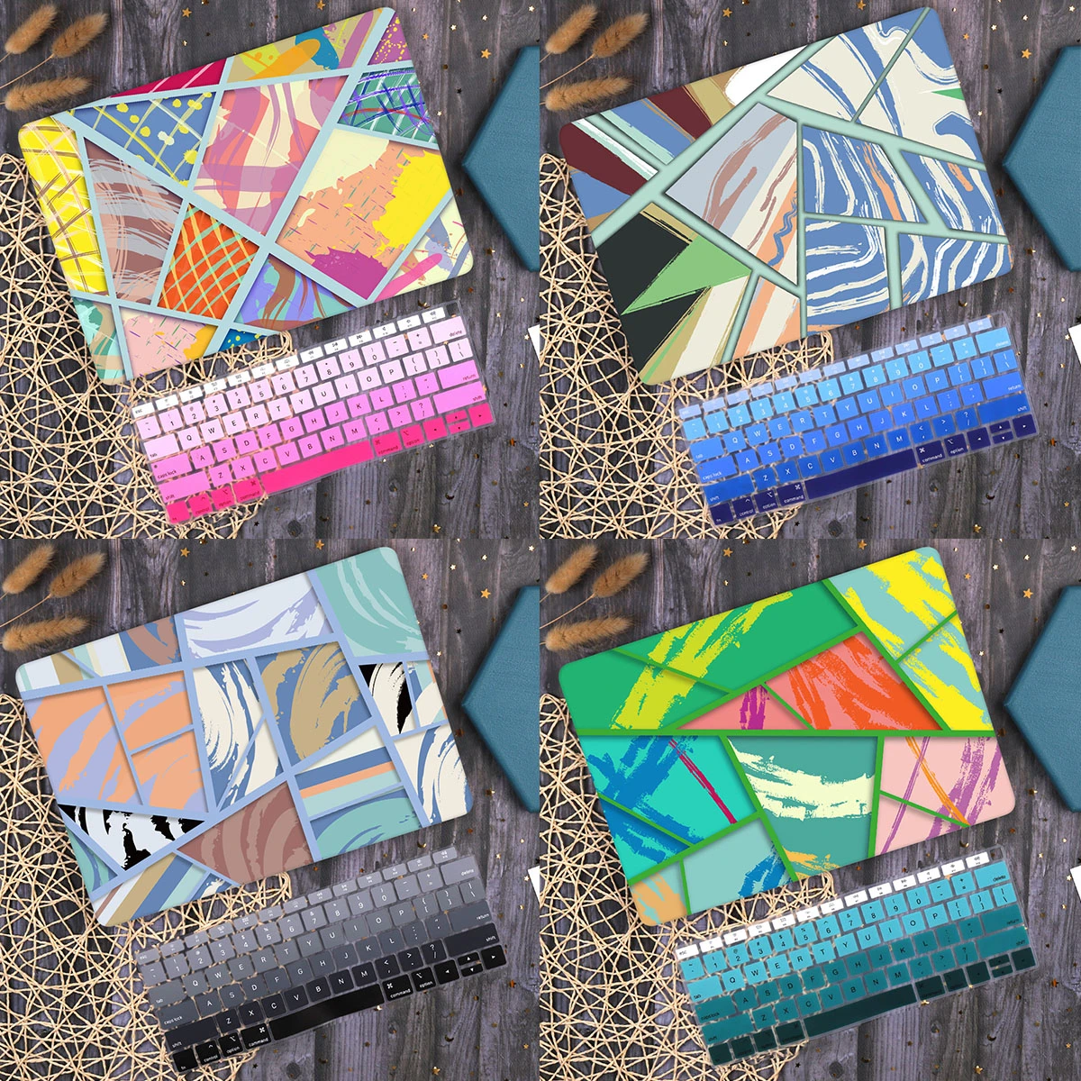 Patchwork Plastic Hard Shell Case Keyboard Cover For Macbook Air 13