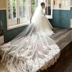Luxury 3m Long Wedding Veil Ivory White One Layer Tulle Handmade Flowers Bridal Veil Wedding Accessories 2020 In Stock