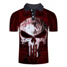 Новинка, летняя мужская рубашка поло, панк стиль, Череп, 3D принт, короткий рукав, высокий воротник, поло, уличная забавная рубашка поло, Забавный Топ