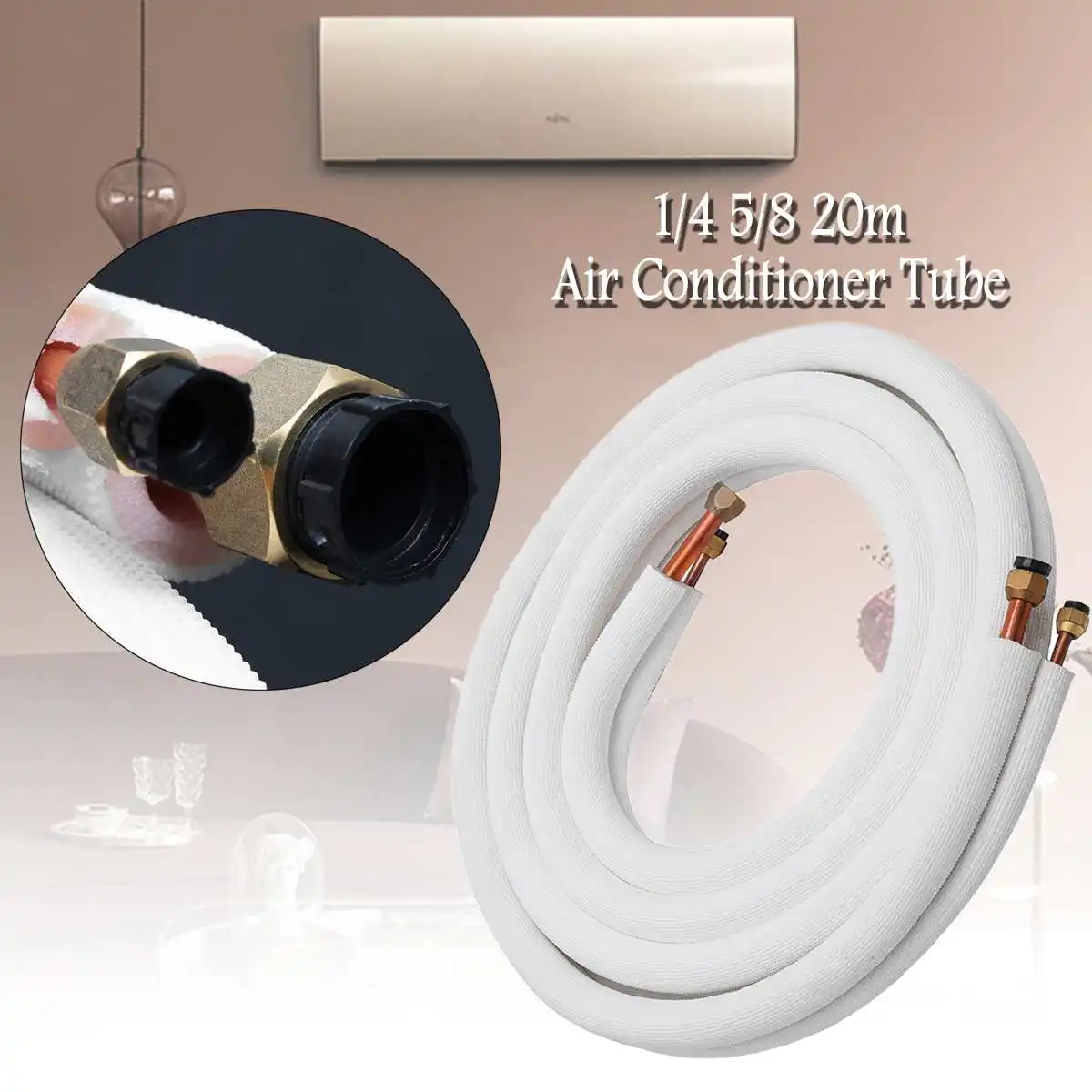 

1/4 5/8 20m Air Conditioner Tubes Insulated Twin Pair Coil Tube Mini Split Line Wire Set Exhaust Hose Insulated Copper-aluminum