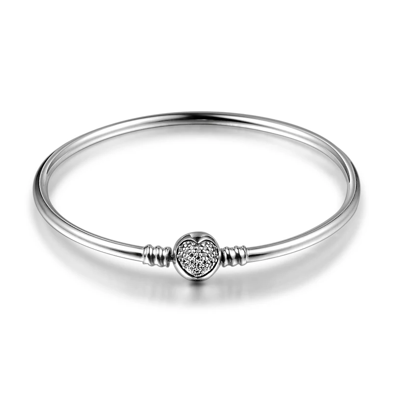 Silver 925 пробы серебряный браслет Moments для Diy Подвески из розового золота с застежкой в виде сердца CZ браслет для женщин Изготовление ювелирных изделий - Окраска металла: Silver