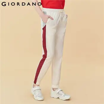 

Giordano Women Pants Contrast Elastic Waistband With Drawstring Joggers Slant Pockets Ribbed Cuffs Pantalones Mujer 05410087