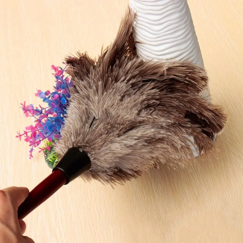 

Anti-static Natural Feather Ostrich Fur Duster Cleaning Dust Brush Duster Dust Tool Wood Handle Cleaning Tool 1 Pcs 32X21.5CM