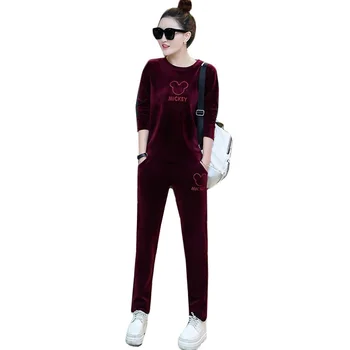

Women Sportswear New Spring Autumn Gold Velvet Tracksuits Women 2 Piece Pants Sets Plus Size 3XL Sporting Suits Female K471