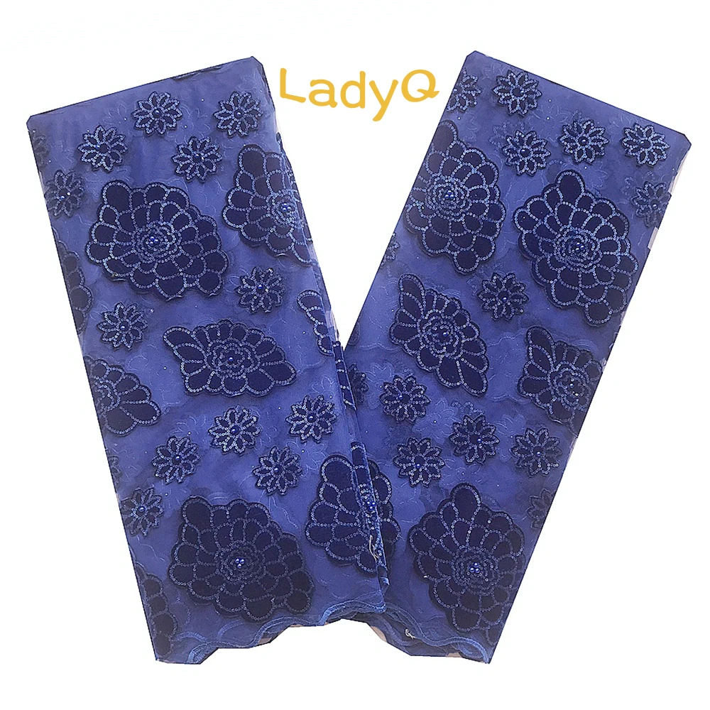 Latest 3d Fabric African Velvet Lace 2019 High Quality Royal Blue Heavy Beaded Swiss Net | Дом и сад