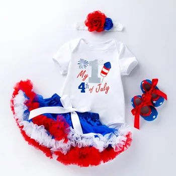 

Newborn Baby Girl Clothes 4th-of-July Stars Patriotic Romper Short Sleeve Tops Skirt Shoes Headband Outfits Set Newest