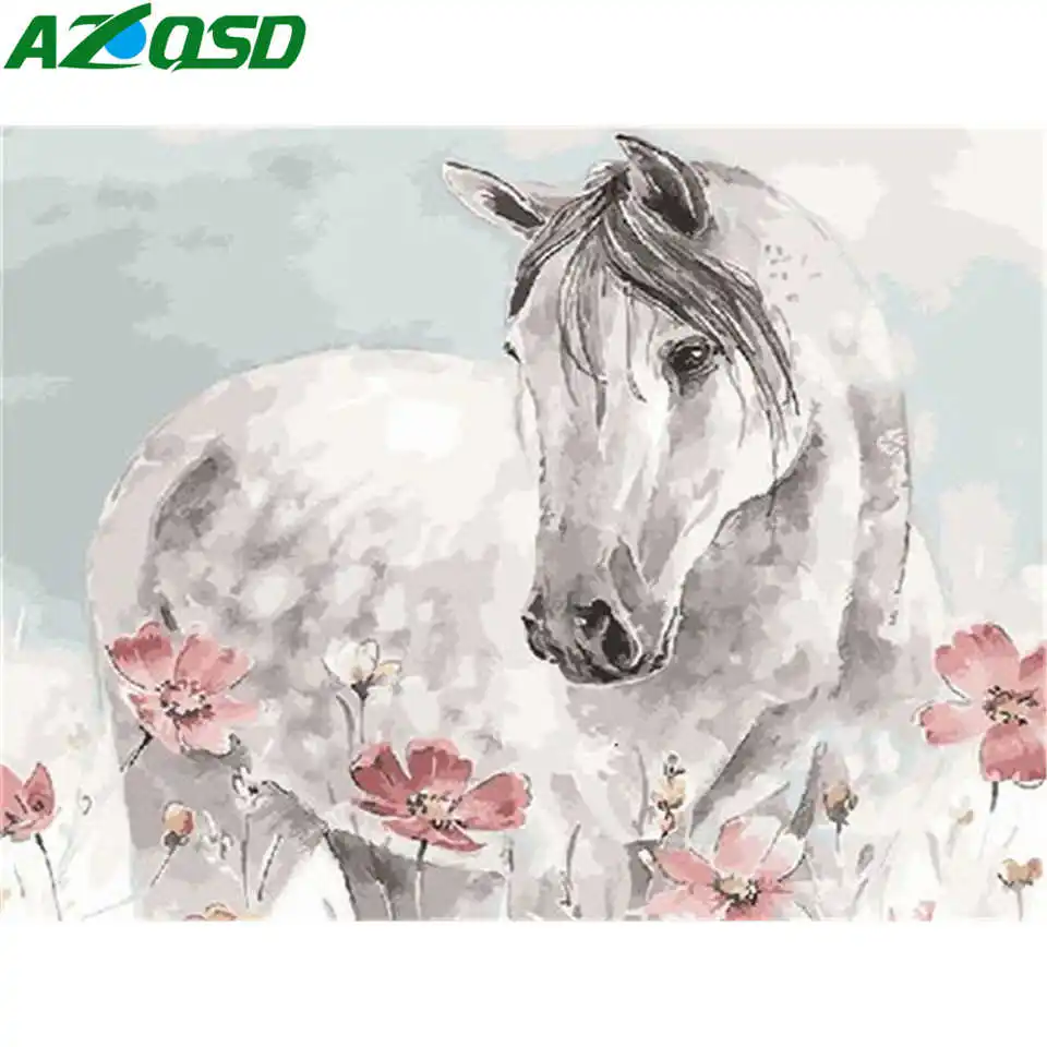 AZQSD окраска по номерам лошадь зимняя краска животное домашний Декор подарок