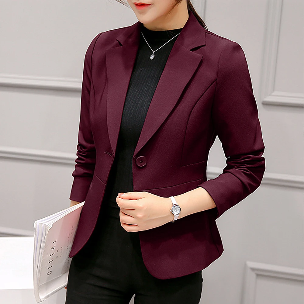 2020 Women Blazer Wine Red Long Sleeve 
