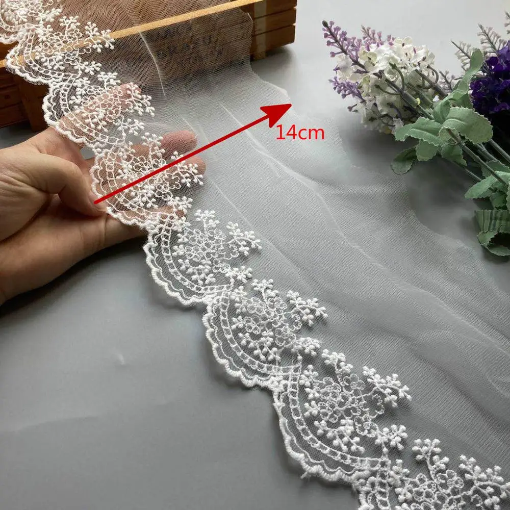 

2Yard/lot Width:14cm White cotton embroidered mesh lace Garment lace trims trimmings DIY Sewing accessories High Quality Hot