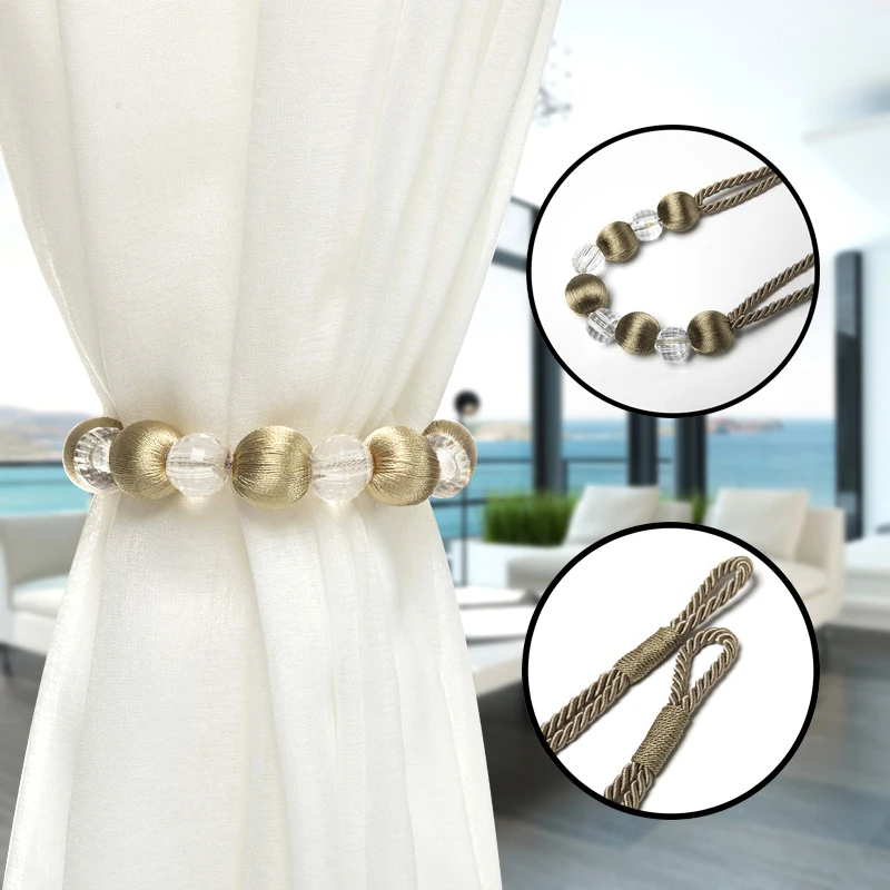 Fittoway une paire de fine /à la main Tied Rideau Clip Draperie Pompon Rideau Embrasses//Tassel fen/être Corde en coton Cravate Boule Dos Accessoires double boule Gris